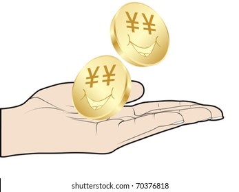 human hand offer golden coins