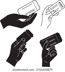 Human hand offering entry ticket, event admission symbol, diverse arm gestures