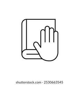 Human hand on the bible icon. Oath concept isolated on white background. Vector illustration.