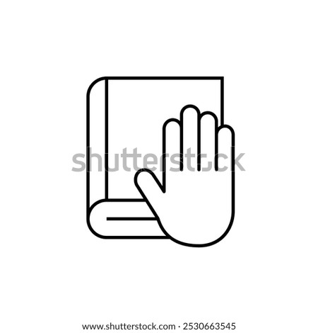 Human hand on the bible icon. Oath concept isolated on white background. Vector illustration.