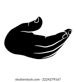 Mano humana con palma abierta en gesto con cortadura. Silueta blanca y negra. Estilo de caricatura.
