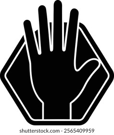 Human hand Open palm with five fingers. Stop sign. silhouette isolated on white background. Warning sign vector illustration design