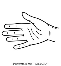 Human hand with open palm. Vector flat outline icon illustration isolated on white background.