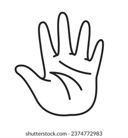 Ilustración vectorial de órganos de mano humana, los cinco sentidos del tacto, palma humana de la mano en el estilo de arte de línea