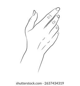 Human hand outline in elegant reaching gesture. Hand drawn female hand. Vector illustration