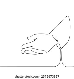 human hand outstretched with palm up - one line art vector. concept request