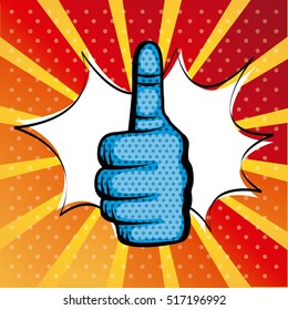 human hand over pop art colorful background. comic design. vector illustration