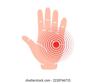 Human hand pain symbol. Hand ache icon. Vector illustration. Human body ache pain dot