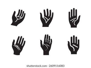 Human hand palm finger silhouette bundle isolated on white background, logo clip art vector