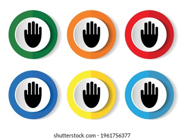 Human hand palm icon set, flat design vector illustration in 6 colors options for webdesign and mobile applications