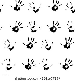 Human hand palm print pattern, black white, monochrome silhouette evidence, texture unique palm hand, print pattern, black white repeat, vector illustration