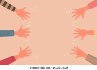 human hand palm teamwork together concept, flat vector illustration