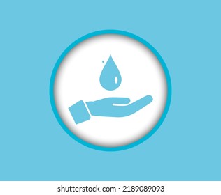 Human hand palm and water drop, hand cleaning detergent icon