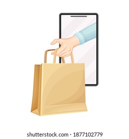 Bolsa para naves que pasan mano humana a través de una imagen vectorial de pantalla de Smartphone