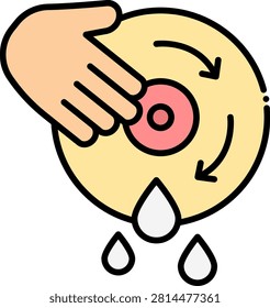 Human hand performing a circular massage motion on a breast. This manual technique stimulates milk flow and relieves engorgement. Perfect for lactation consulting materials and maternal health guides.