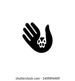 Human Hand And Pet Paw In Negative Space Logo Vector Icon Illustration