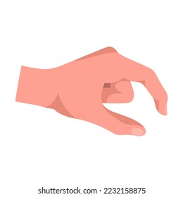 Die menschliche Hand nimmt ein kleines Objekt mit zwei Fingern auf. Handgesten Cartoon Vektorgrafik. Menschenpalme mit Finger, mit Zahlen, Richtung, Symbol und Zeichen