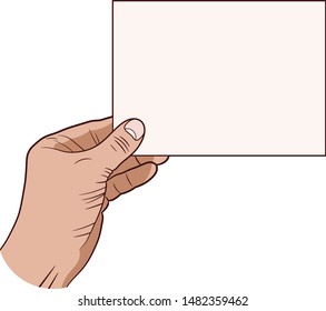 Human  hand with a piece of paper on a white background. Vector illustration