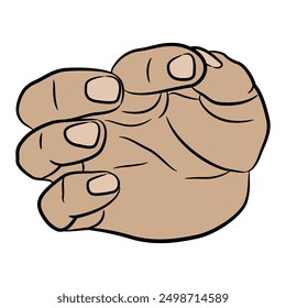 Human hand in pinch gesture. Front view. Cartoon style. Isolated vector illustration.