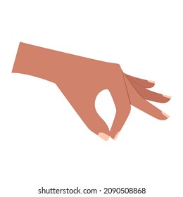 A human hand. Pinch gesture. Holding something hanging. Color vector illustration isolated on white background.