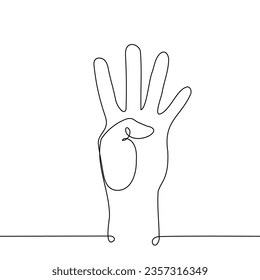 human hand with pinched thumb - one line art vector. the concept four fingers gesture