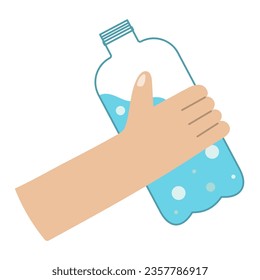 Mano humana con botella de plástico con agua. Agua limpia