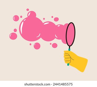 Human hand playing soap bubbles. Colorful vector illustration