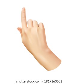 Human hand pointing finger. Realistic hand woman arm, choice and direction sign, showing or click on button, idea symbol, communication gesture 3d single isolated on white background illustration