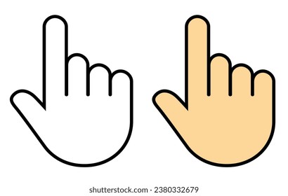 Human hand with pointing finger vector line icon on white background, simple web design illustrations