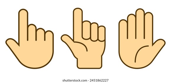 Human hand with pointing finger vector cartoon isolated on white background, simple flat illustrations