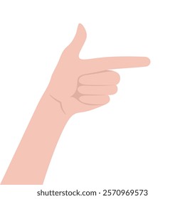 Human hand pointing with forefinger to the side, isolated on white background. Flat vector illustration