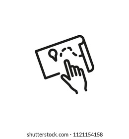 Human hand pointing at map line icon. Scroll, pin, route, path, track, itinerary. Navigation concept. Can be used for topics like travel, hiking, location, walk