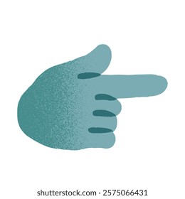 Human hand pointing right by forefinger in doodle style, flat cartoon vector illustration. Finger points direction, go forward or here icon. Man or woman hand pointer