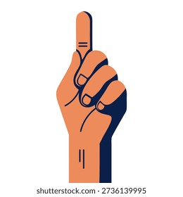Human hand pointing upward with one raised index finger. Gesture often used for emphasis, number one, or attention. Illustration, icon.