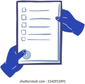Human hand points to paper sheet with data. Person showing document with writing. Working with information. Piece of paper, document, information sheet, contract isolated on white background