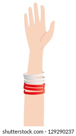 Human hand with Polish flag rubber wristbands.