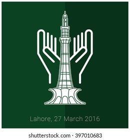 Human Hand praying Pray for Pakistan Attach Victims in Pakistani flag background Template. Green Flag template, Vector illustration