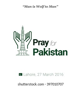 Human Hand praying Pray for Pakistan Attach Victims in Pakistani flag background Template. Green Flag template, Vector illustration