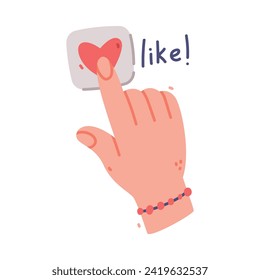 Human Hand Press Like Button with Finger Vector Illustration