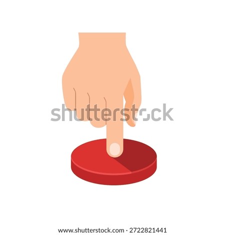 Human hand press red button flat icon for alerts actions and interface controls on white background