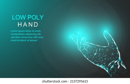 Human hand presses a button with the index finger. Intelligent technology innovation. business idea 3d low poly low poly glyph isolated vector illustration
