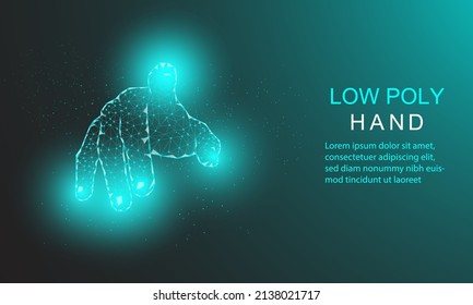 Human hand presses a button with the index finger. Intelligent technology innovation. business idea 3d low poly low poly glyph isolated vector illustration
