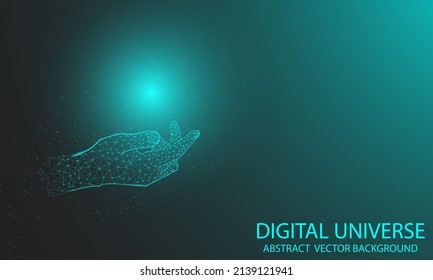 Human hand presses a button with the index finger. Intelligent technology innovation. business idea 3d low poly low poly glyph isolated vector illustration
