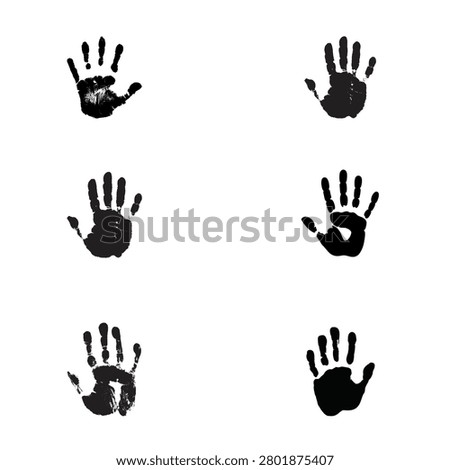 Human hand print silhouettes. Palm open finger vectors. Isolated scanning identity icons.
