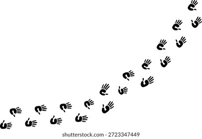 Human Hand prints Trail – Black Silhouette Walking Path Isolated on White Background