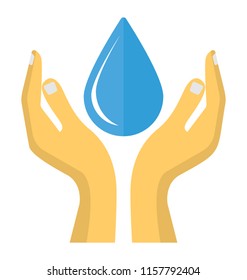 
Human hand protecting water drop, water protection concept
