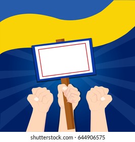 Human hand protesters holding the white placard Protesting the Ukraine Government