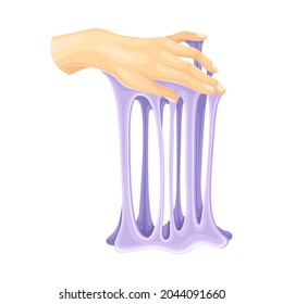 Human Hand with Purple Slime as Viscous Colorful Toy Vector Illustration
