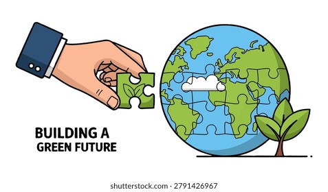 Human hand putting green puzzle piece