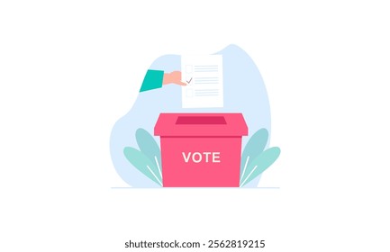 human hand putting the vote into the election box vector illustration, ballot in election day